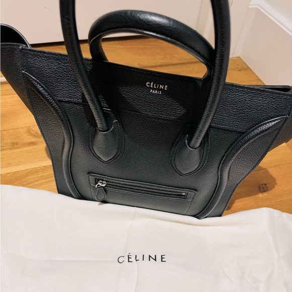 CELINE MICRO LUGGAGE HANDBAG IN DRUMMED CALFSKIN, BLACK WITH DUST BAG SHOWN - Picture 7 of 9